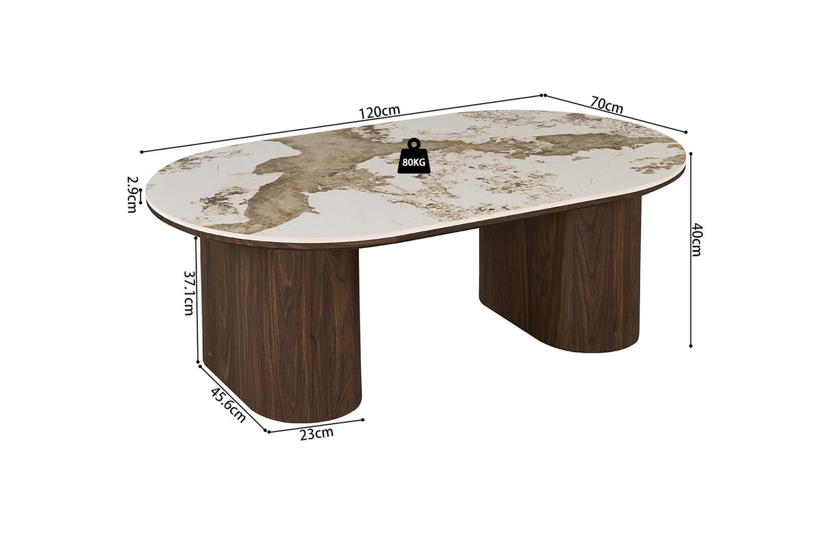 Rousseau - Table basse ovale Tomar - Chêne fumé - Pierre Pandora brillante - 40 x 120 x 70 cm