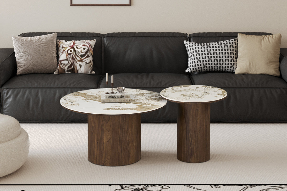 Rousseau - Set Salontafels Tomar - Gerookte Eik - Glanzende Pandora-steen - 45x80x80 cm