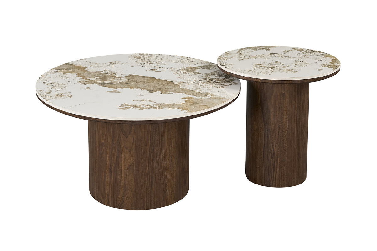 Rousseau - Set Salontafels Tomar - Gerookte Eik - Glanzende Pandora-steen - 45x80x80 cm