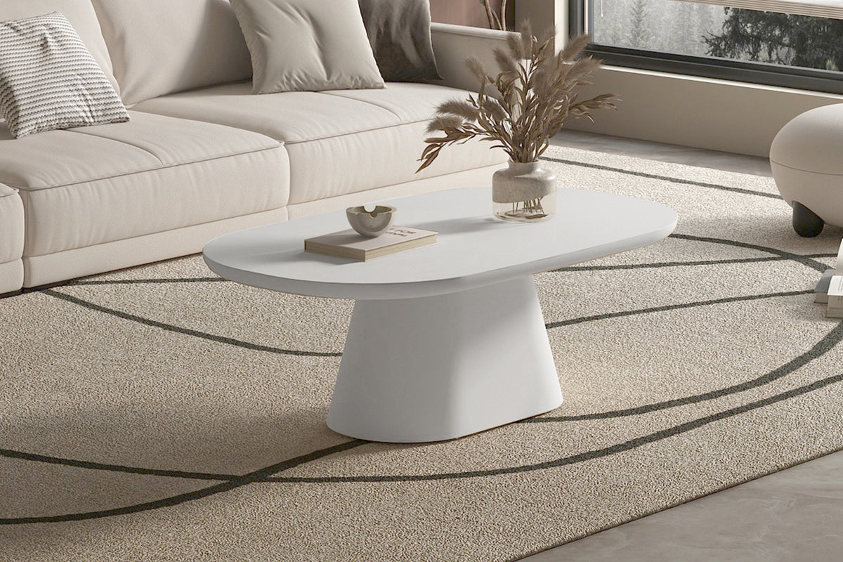 Rousseau - Table basse Tavira 120 cm Ovale - Ciment Écru - 40 x 120 x 70 cm
