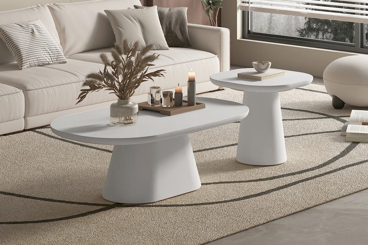 Rousseau - Table basse Tavira 120 cm Ovale - Ciment Écru - 40 x 120 x 70 cm