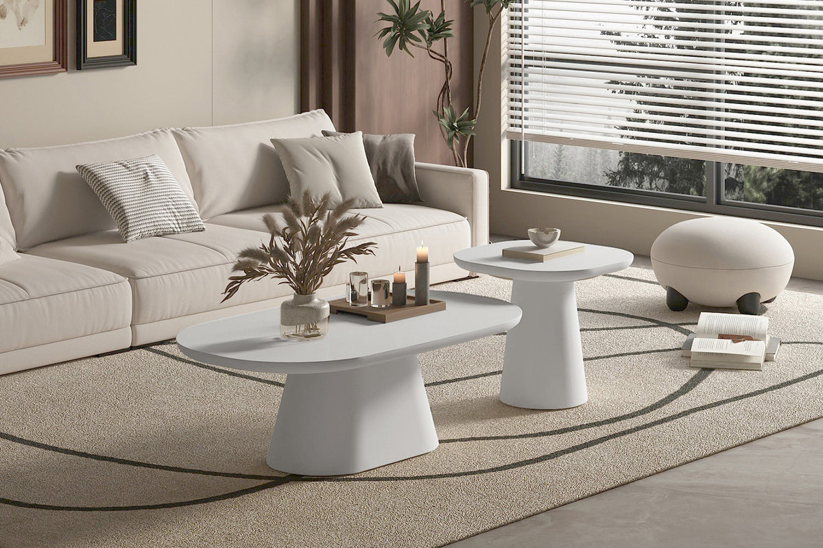 Rousseau - Table basse Tavira 120 cm Ovale - Ciment Écru - 40 x 120 x 70 cm