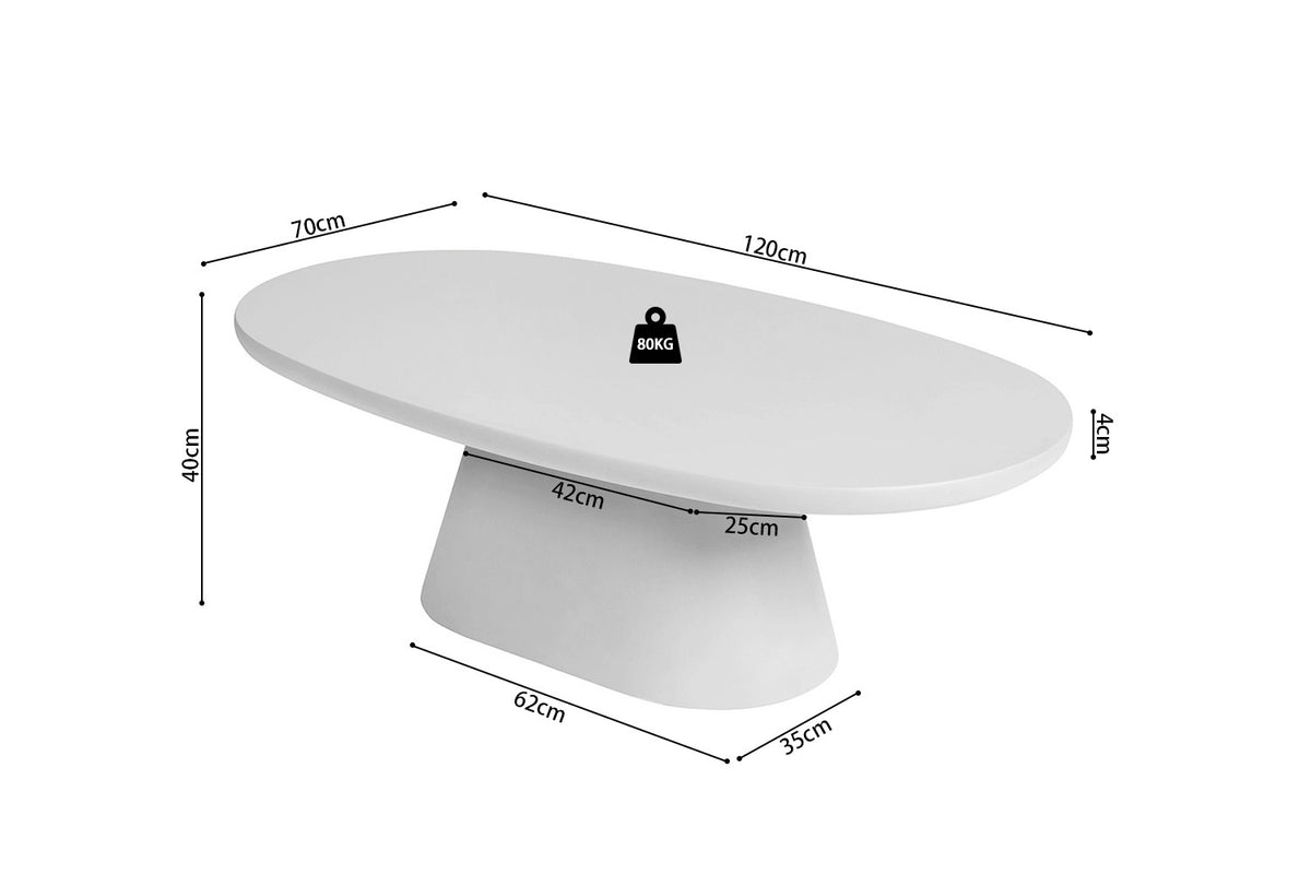 Rousseau - Table basse Tavira 120 cm Ovale - Ciment Écru - 40 x 120 x 70 cm