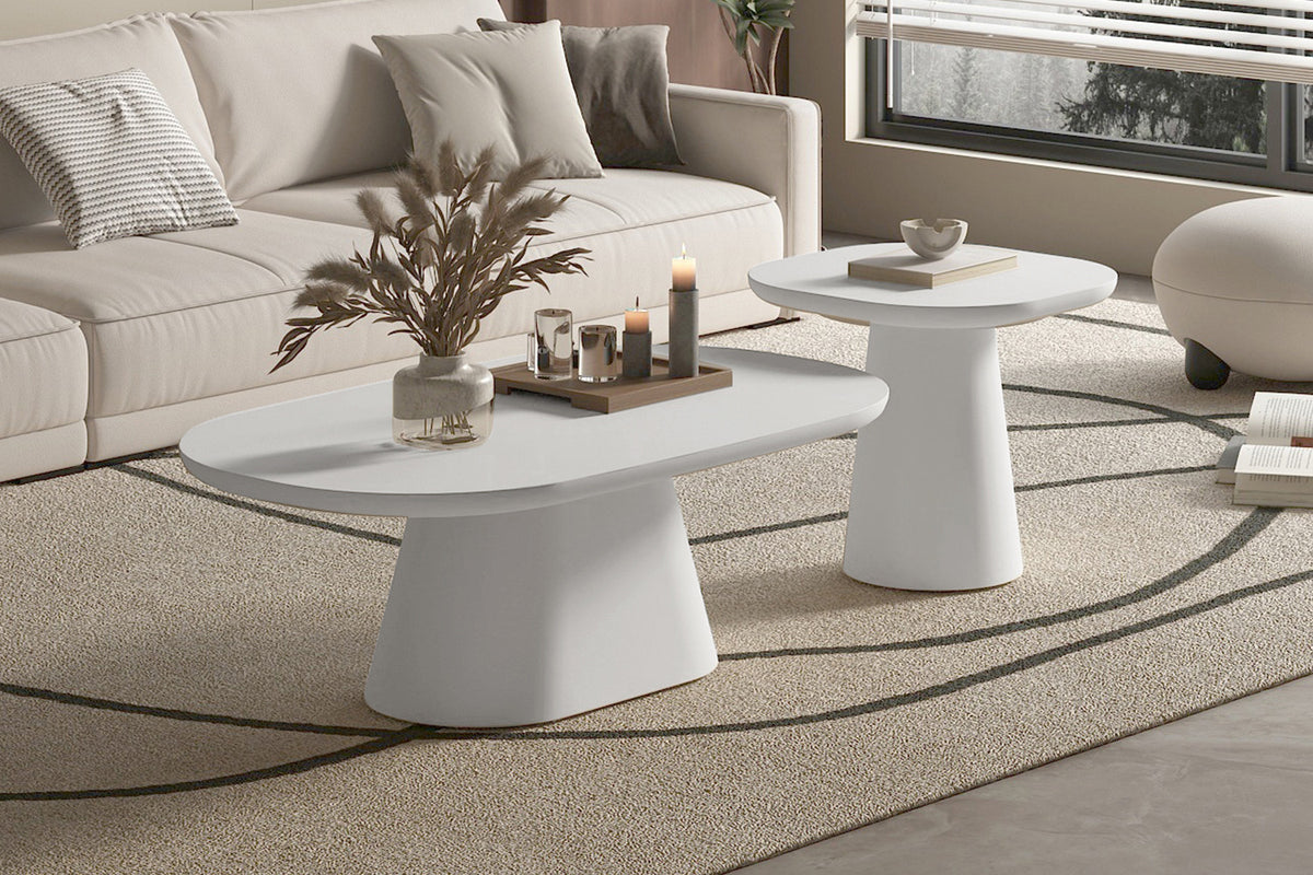 Rousseau - Table basse Tavira 55 cm Ovale - Ciment Écru - 50 x 55 x 55 cm