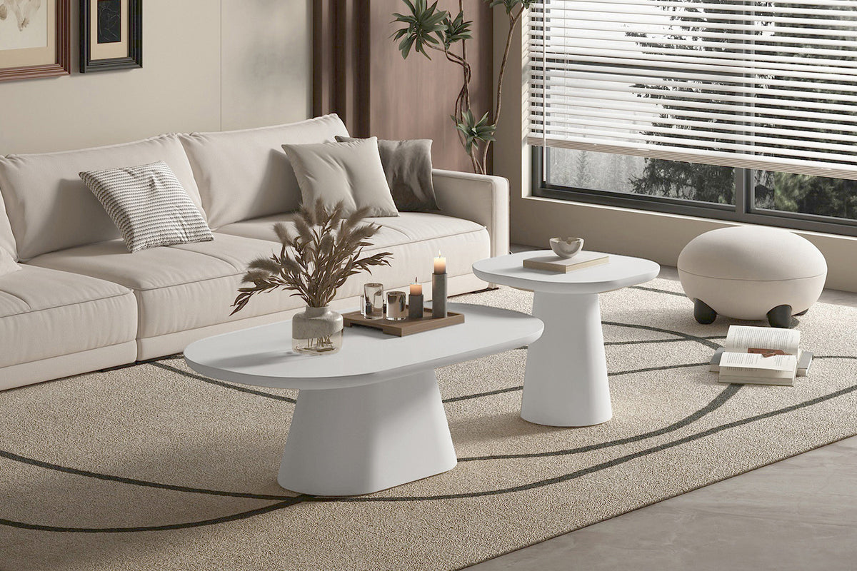 Rousseau - Table basse Tavira 55 cm Ovale - Ciment Écru - 50 x 55 x 55 cm