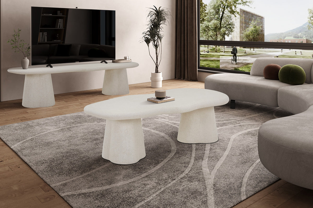 Rousseau - Table basse Faro 130 cm - Ciment Organique - 40 x 129.5 x 69.5 cm