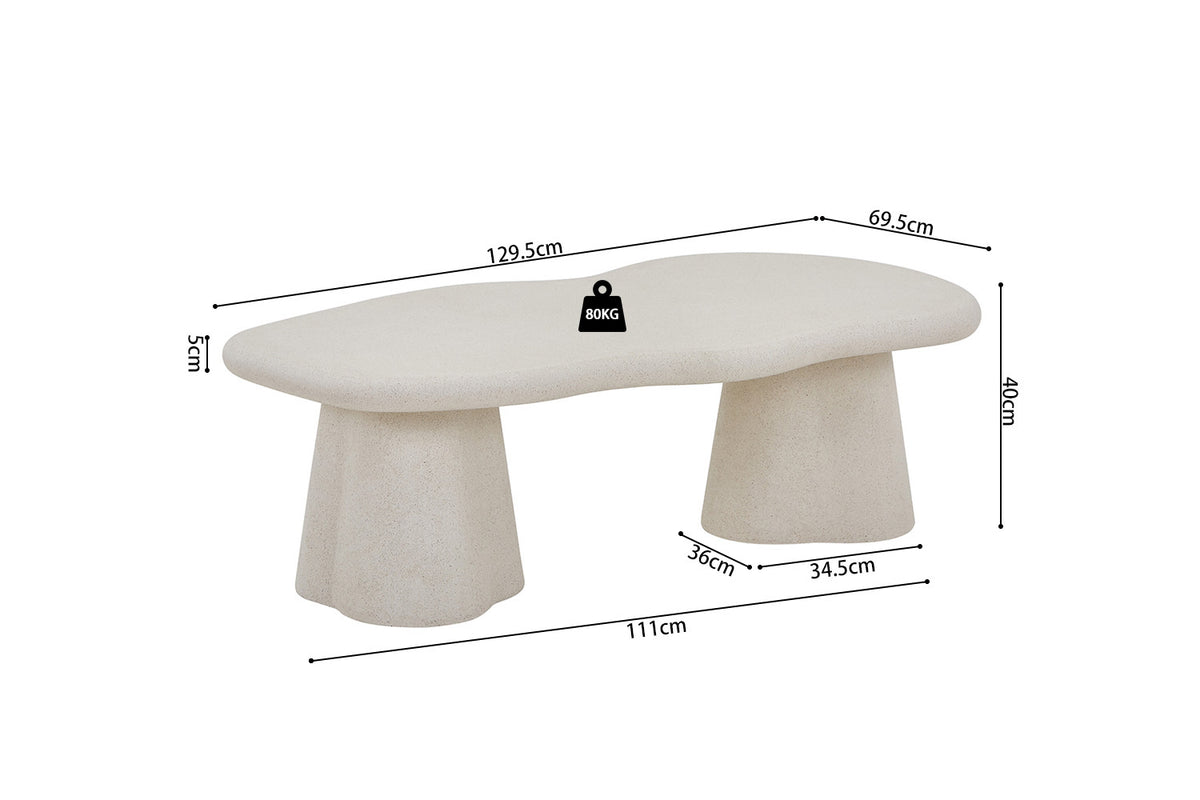 Rousseau - Table basse Faro 130 cm - Ciment Organique - 40 x 129.5 x 69.5 cm