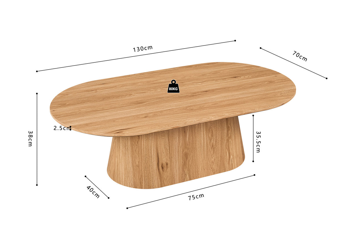 Roussequ - Salontafel Porto - Ovaal - Eik Naturel - 38x130x70 cm