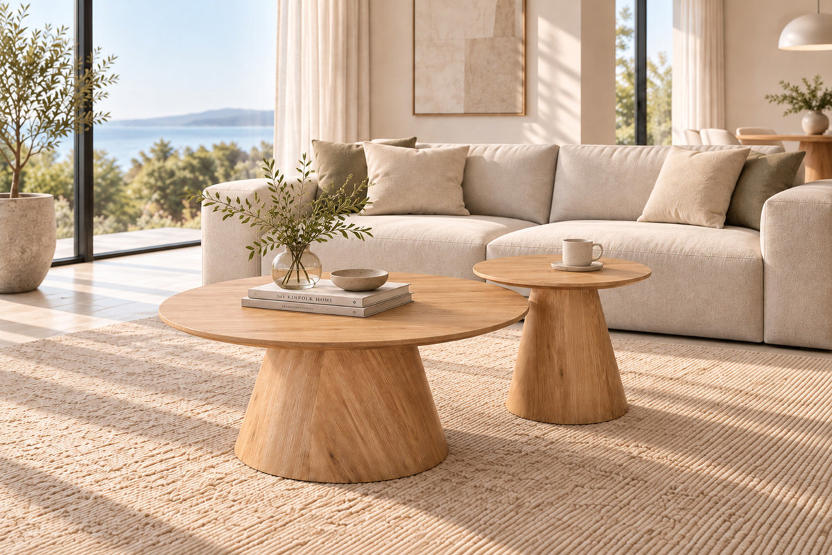 Rousseau - Lot de 2 tables basses Porto - Rondes - Chêne naturel - 50x80x50 cm