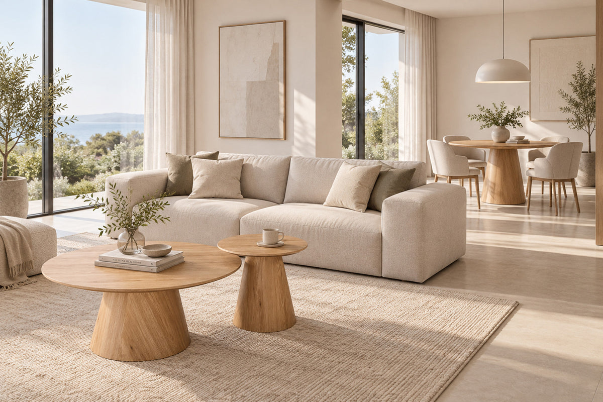 Rousseau - Lot de 2 tables basses Porto - Rondes - Chêne naturel - 50x80x50 cm