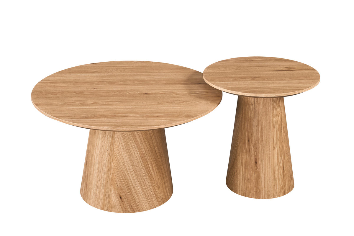 Rousseau - Lot de 2 tables basses Porto - Rondes - Chêne naturel - 50x80x50 cm