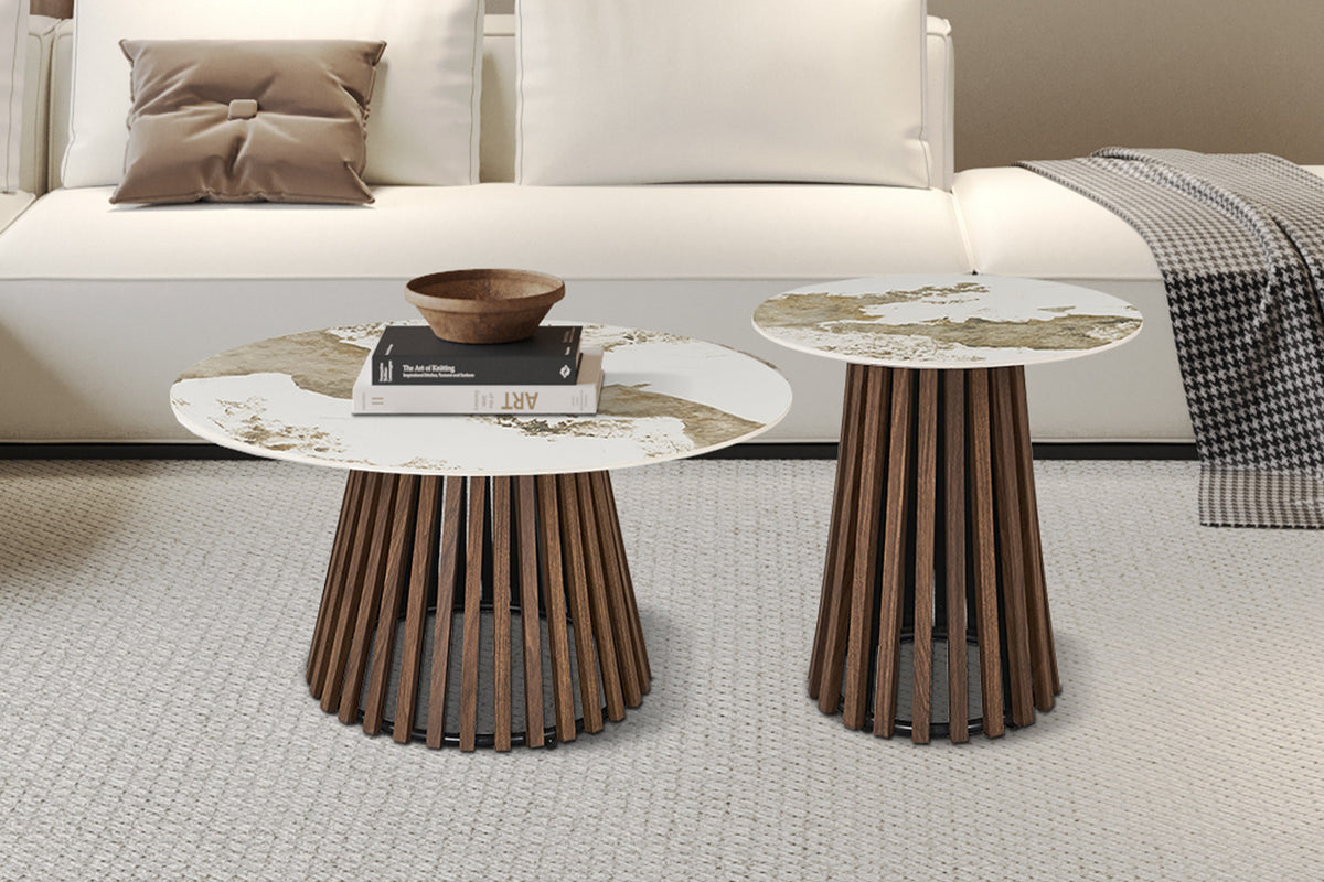 Rousseau - Set van 2 salontafels Luna - Rond - Donkere Eik Pandora - 50x80x50cm