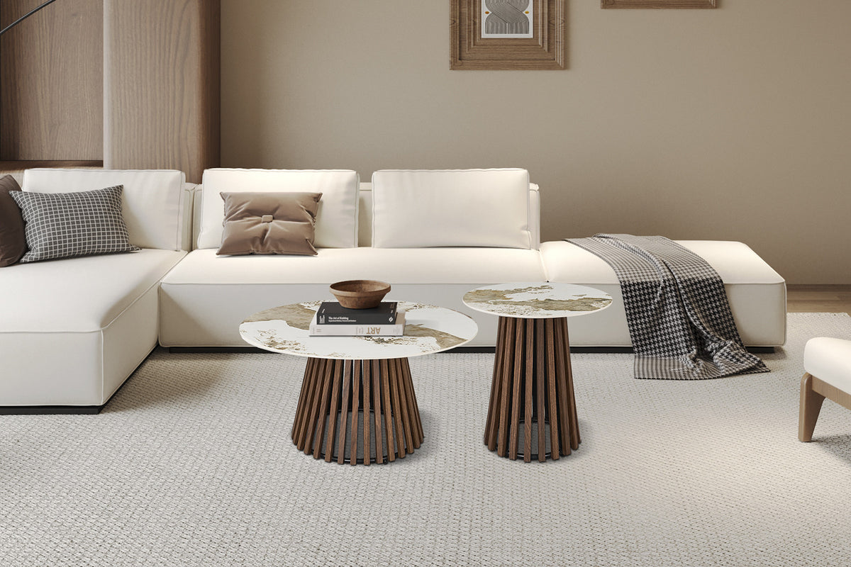 Rousseau - Set van 2 salontafels Luna - Rond - Donkere Eik Pandora - 50x80x50cm