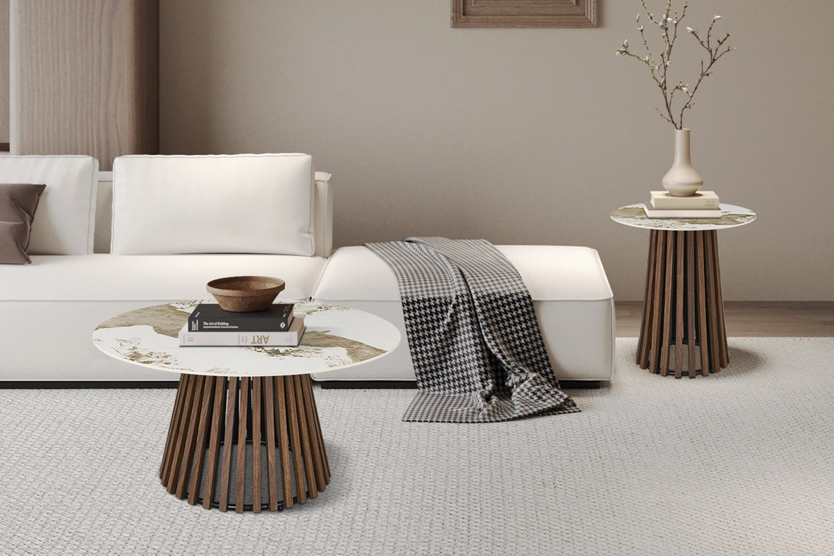 Rousseau - Set van 2 salontafels Luna - Rond - Donkere Eik Pandora - 50x80x50cm
