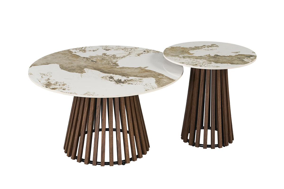 Rousseau - Set van 2 salontafels Luna - Rond - Donkere Eik Pandora - 50x80x50cm