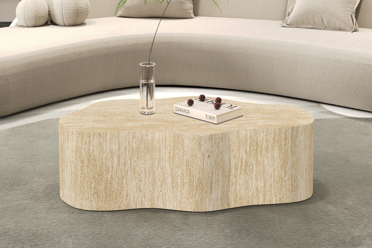 Rousseau - Table basse Oria - Décor organique - Travertin beige - 40x120x60 cm