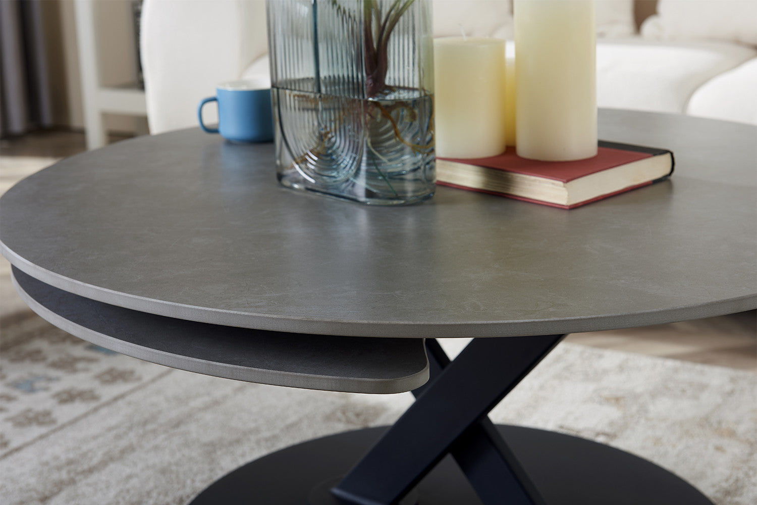 Salontafel 'Nara' Rond Draaibaar Steen Lichtgrijs