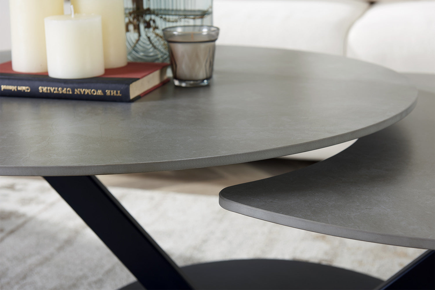 Salontafel 'Nara' Rond Draaibaar Steen Lichtgrijs