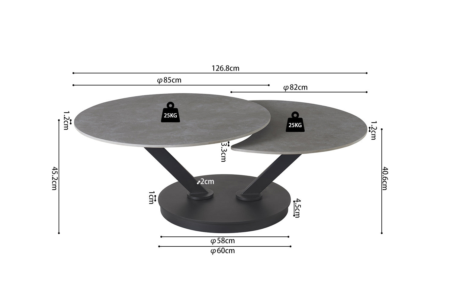 Salontafel 'Nara' Rond Draaibaar Steen Lichtgrijs