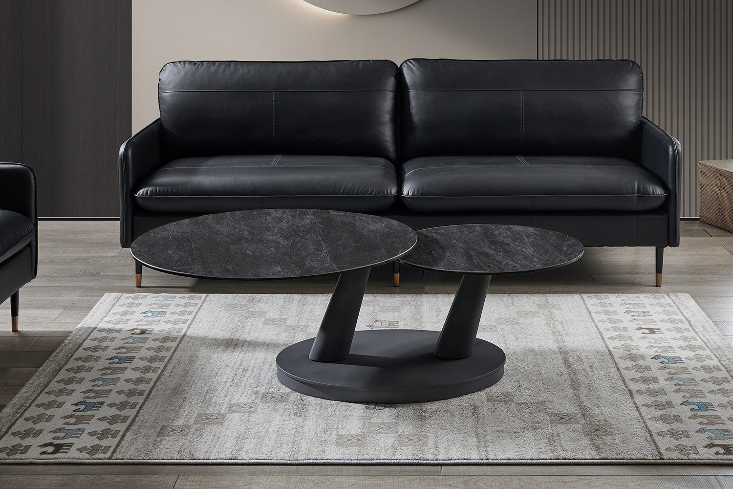 Salontafel 'Sapporo' Rond Draaibaar Steen Donkergrijs