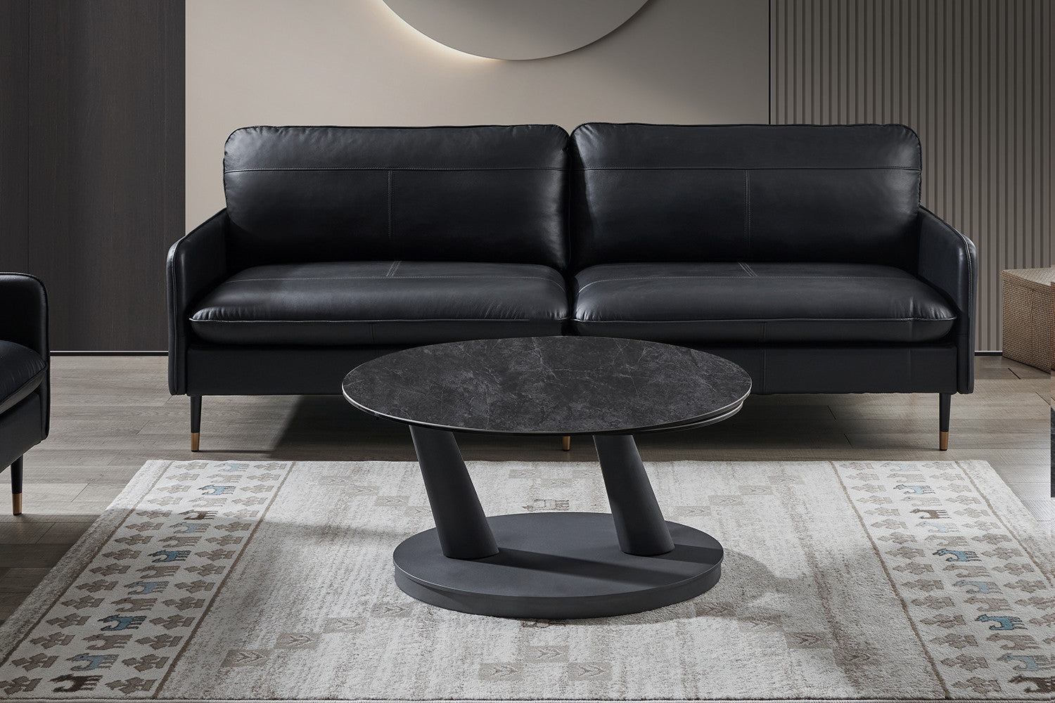 Salontafel 'Sapporo' Rond Draaibaar Steen Donkergrijs