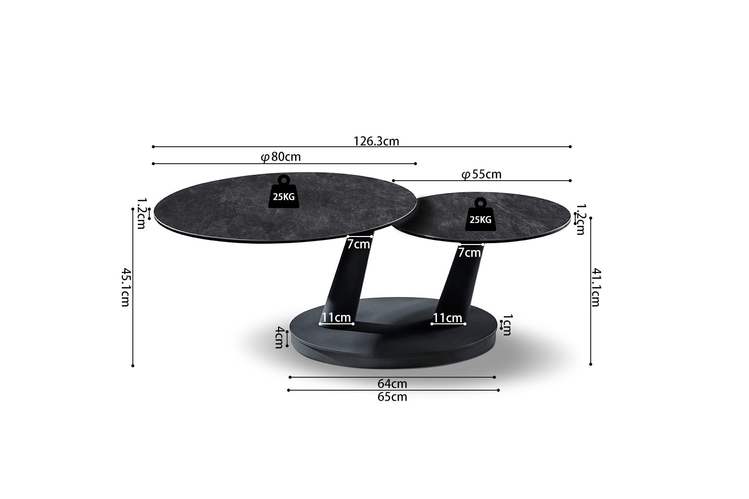 Salontafel 'Sapporo' Rond Draaibaar Steen Donkergrijs