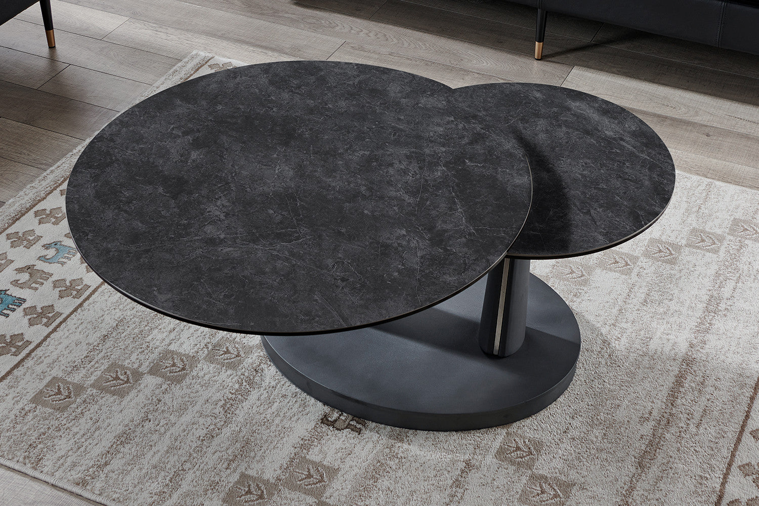 Salontafel 'Sapporo' Rond Draaibaar Steen Donkergrijs