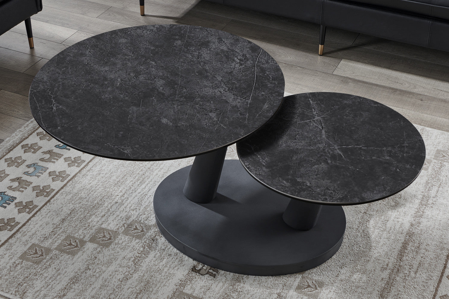 Salontafel 'Sapporo' Rond Draaibaar Steen Donkergrijs