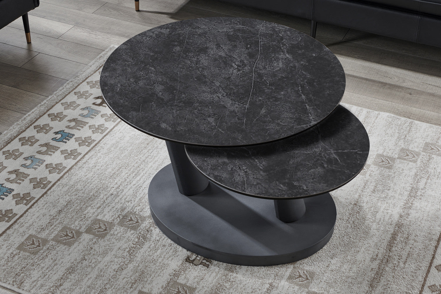 Salontafel 'Sapporo' Rond Draaibaar Steen Donkergrijs