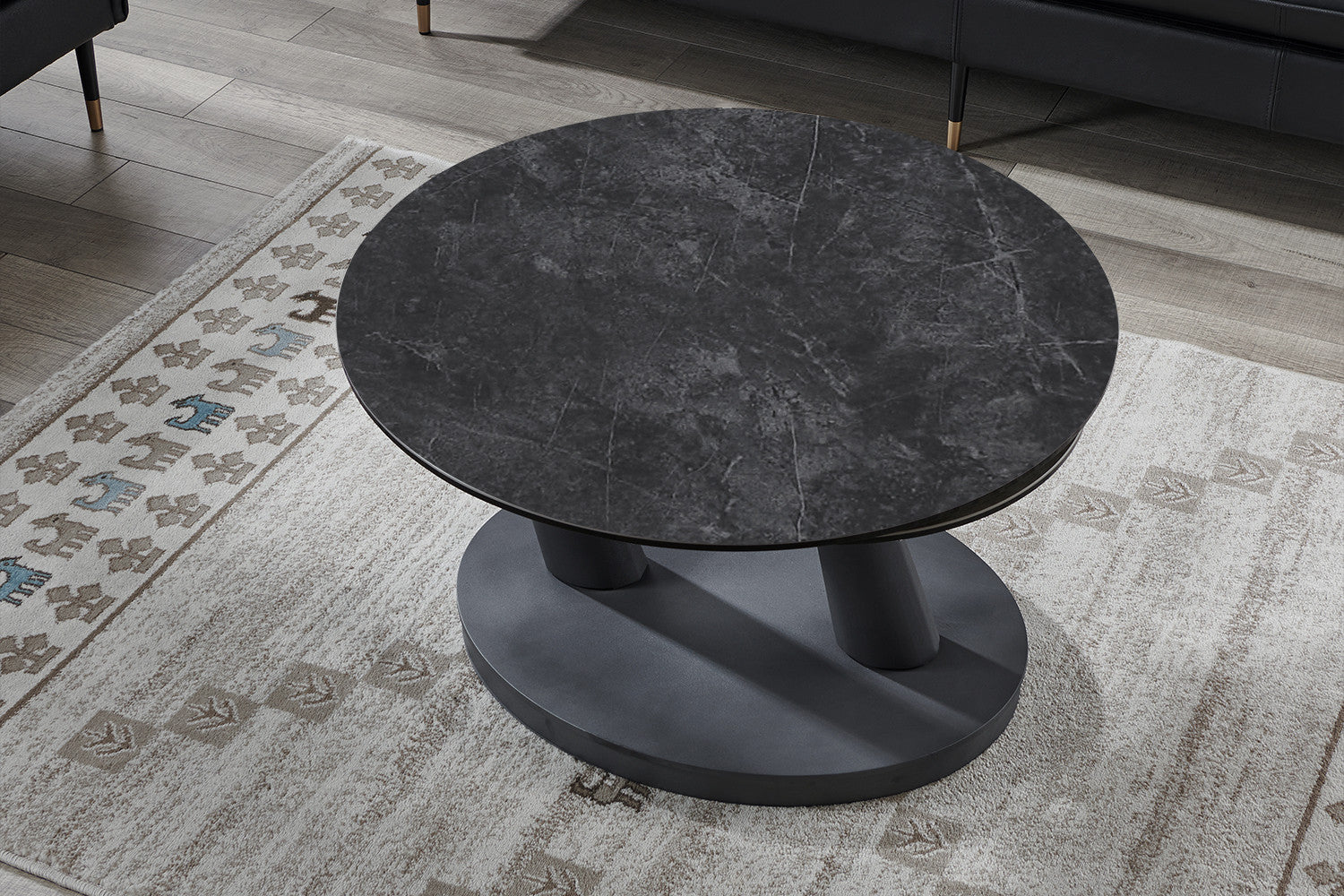 Salontafel 'Sapporo' Rond Draaibaar Steen Donkergrijs