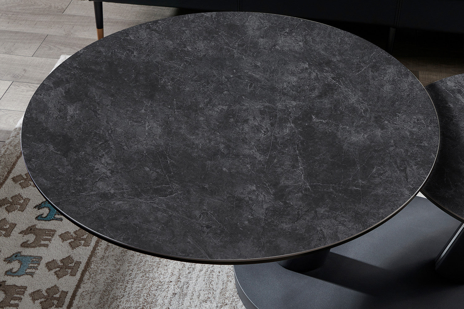 Salontafel 'Sapporo' Rond Draaibaar Steen Donkergrijs