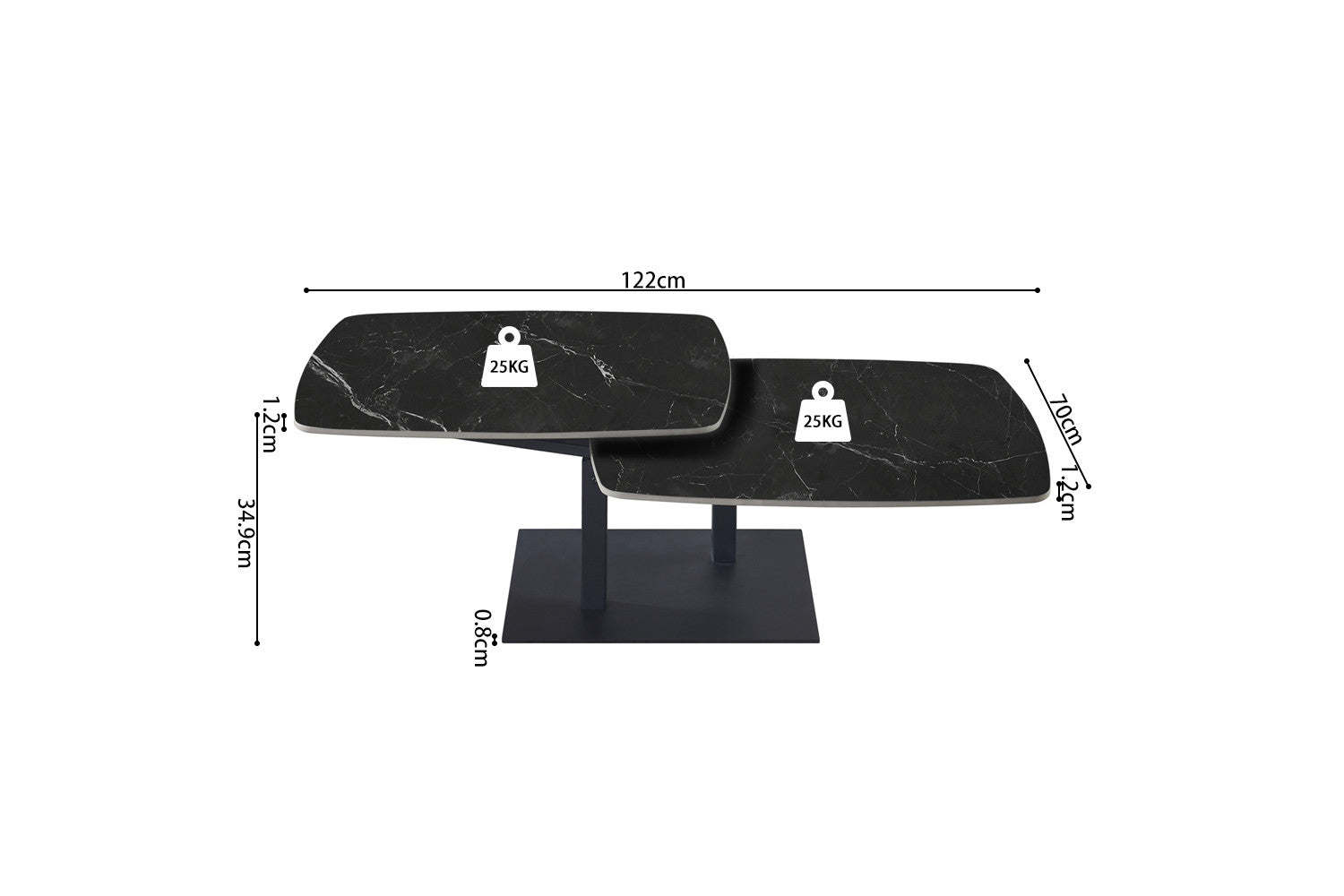 Salontafel 'Sendai' Rond Draaibaar Steen Zwart