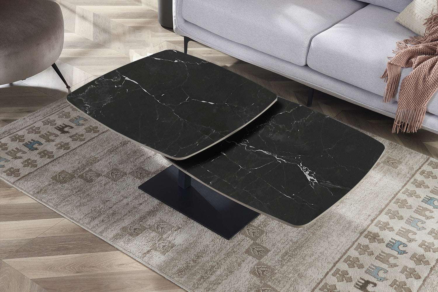 Salontafel 'Sendai' Rond Draaibaar Steen Zwart