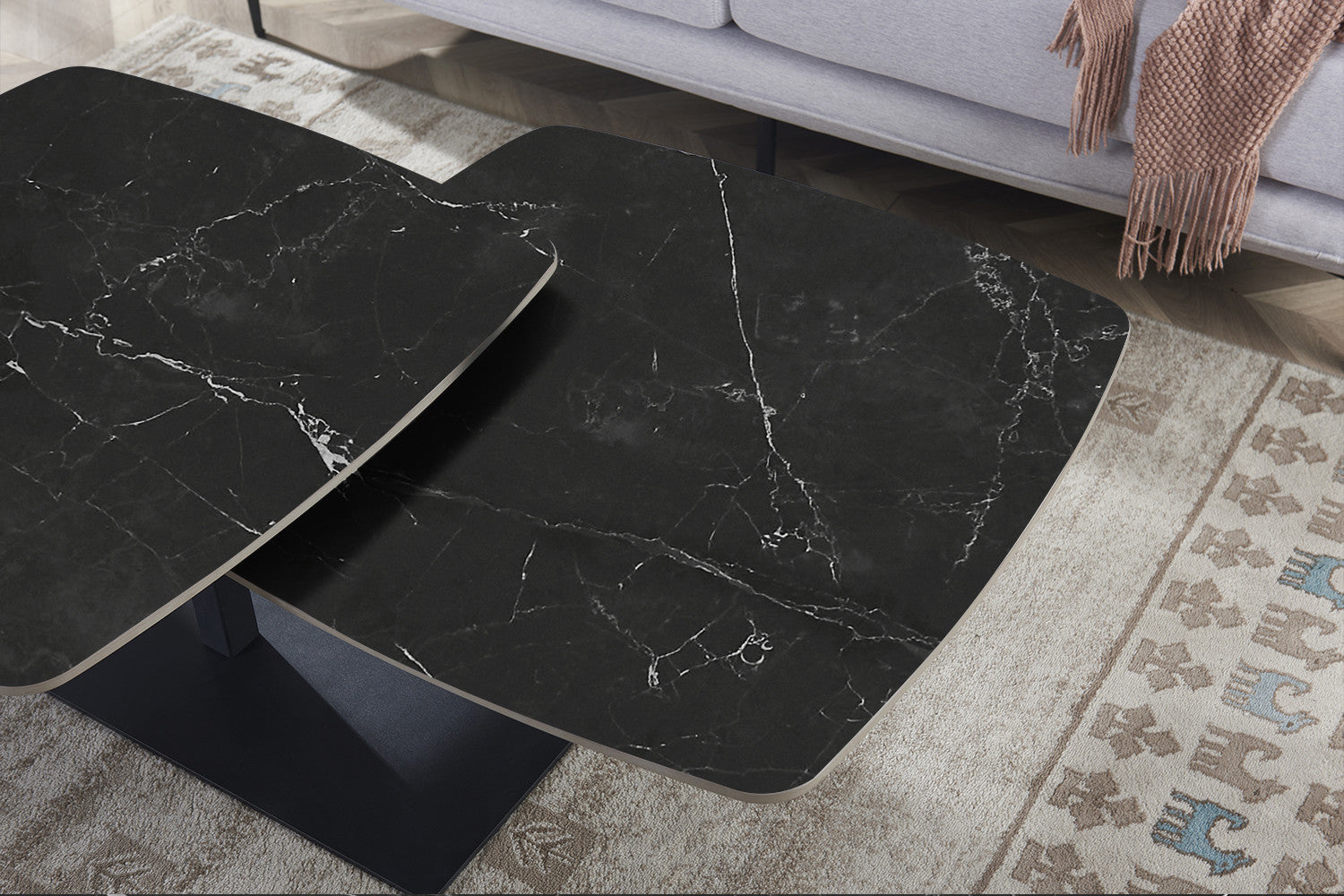 Salontafel 'Sendai' Rond Draaibaar Steen Zwart