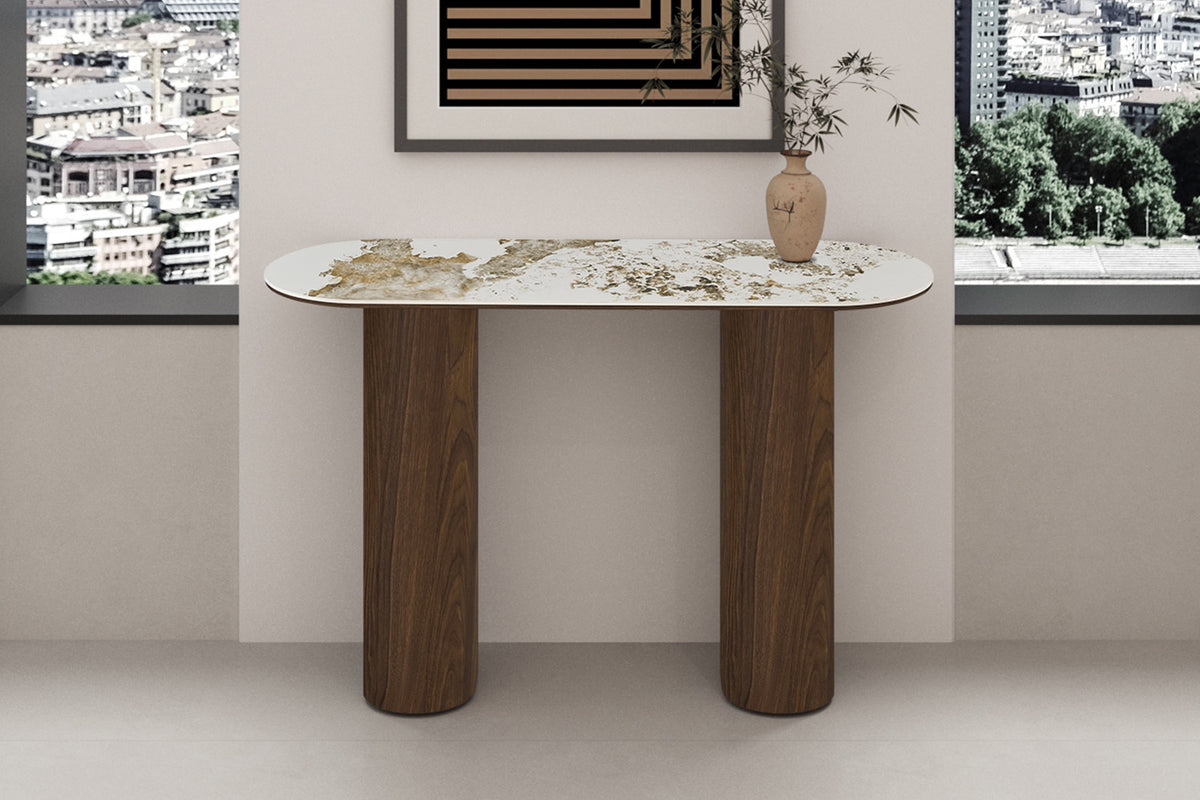 Rousseau - Console Tomar - Chêne fumé - Pierre Pandora brillante - 76 x 120 x 40 cm