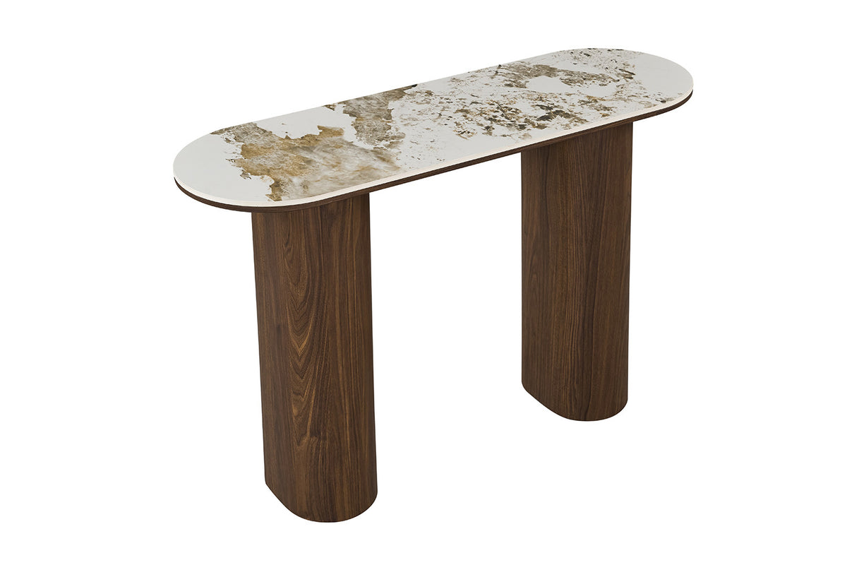 Rousseau - Console Tomar - Chêne fumé - Pierre Pandora brillante - 76 x 120 x 40 cm