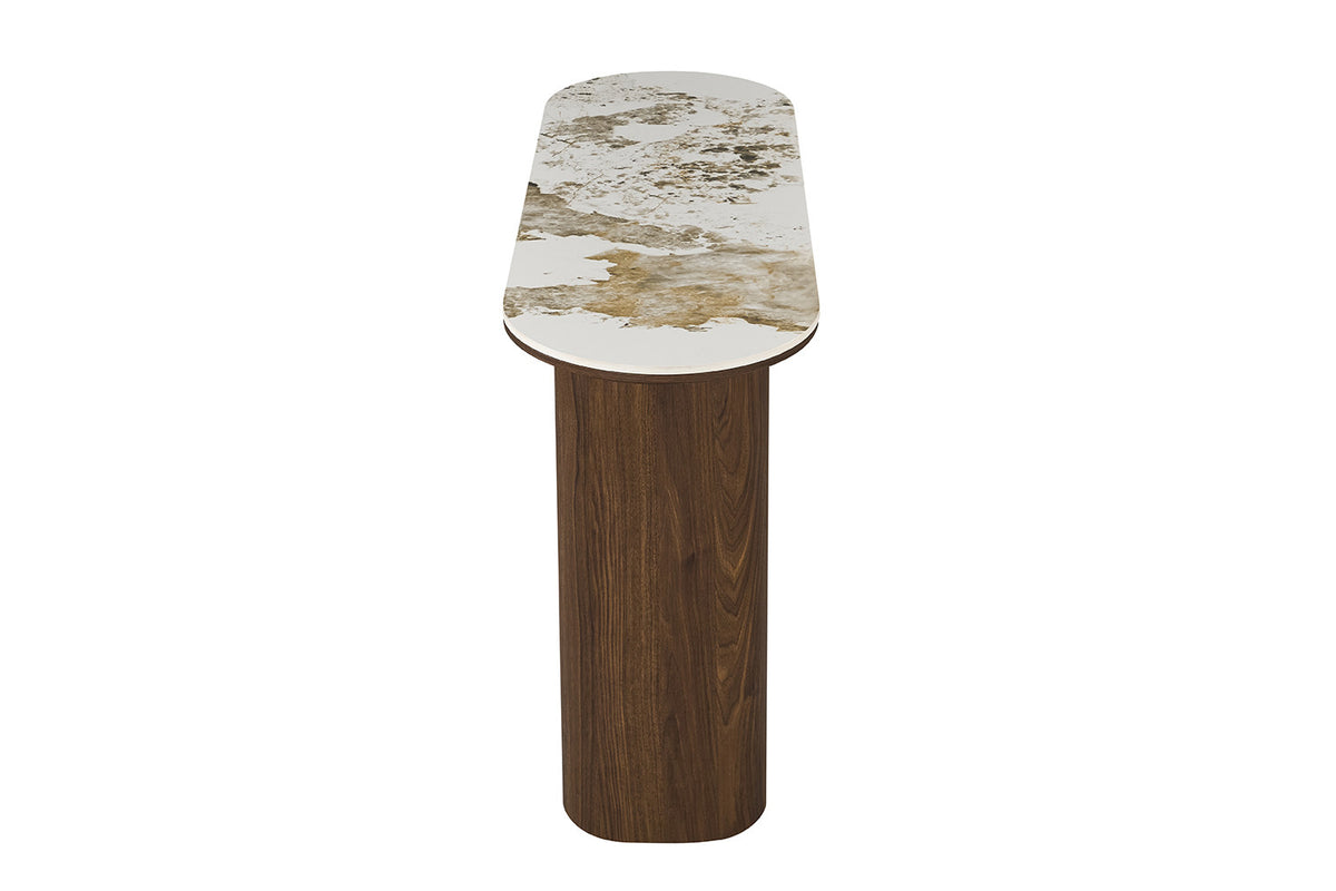 Rousseau - Console Tomar - Chêne fumé - Pierre Pandora brillante - 76 x 120 x 40 cm