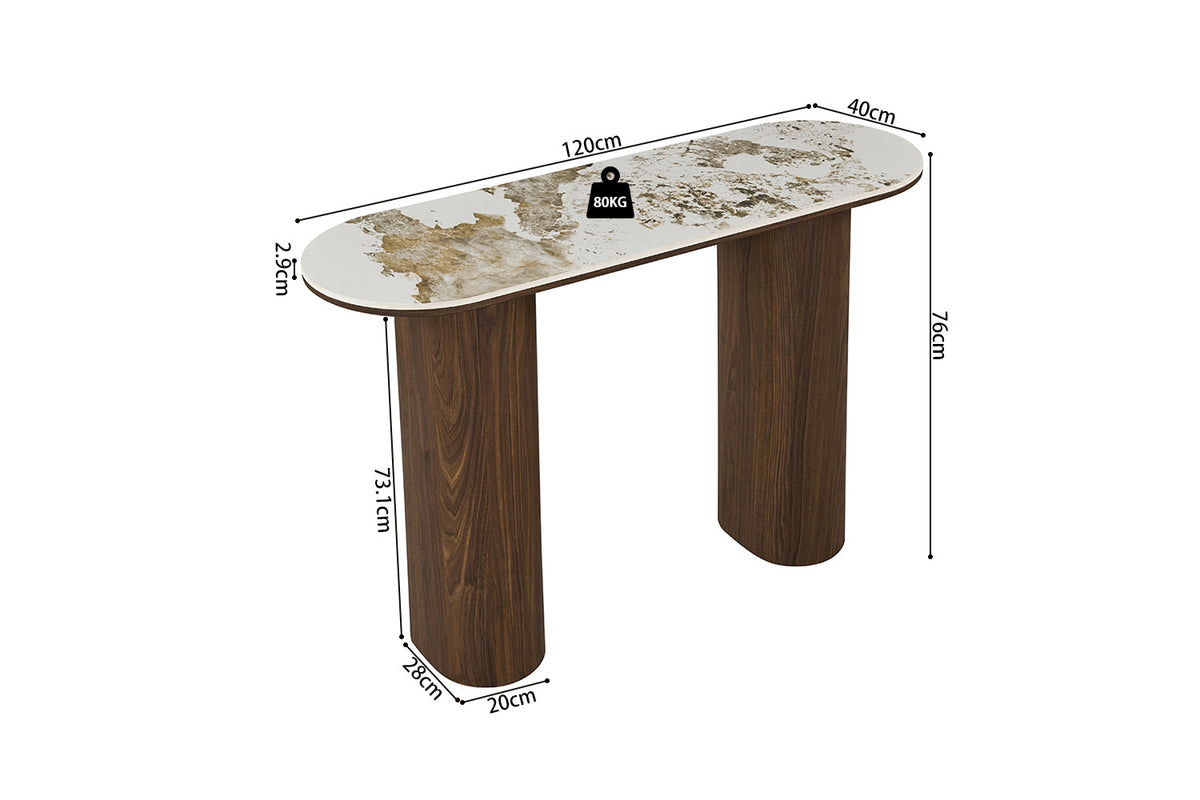 Rousseau - Console Tomar - Chêne fumé - Pierre Pandora brillante - 76 x 120 x 40 cm