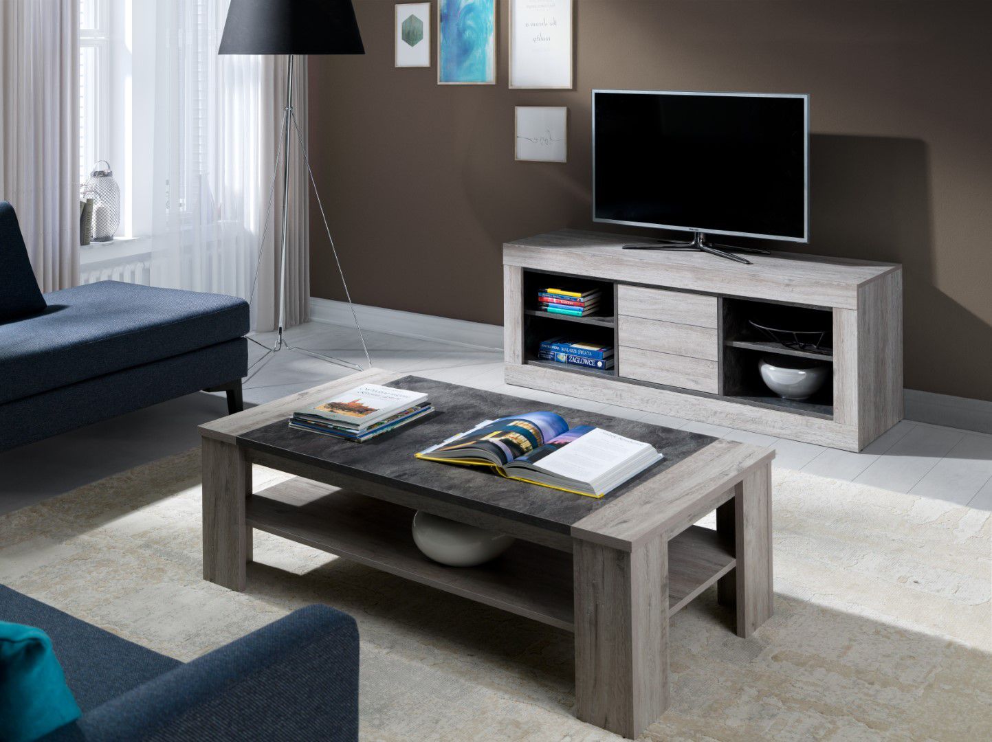 Image of JAD - TV-Meubel Lucas - Grijze Eik - 145x56x45cm. Mooi tv meubel met handige opberg mogelijkheden.<br>...