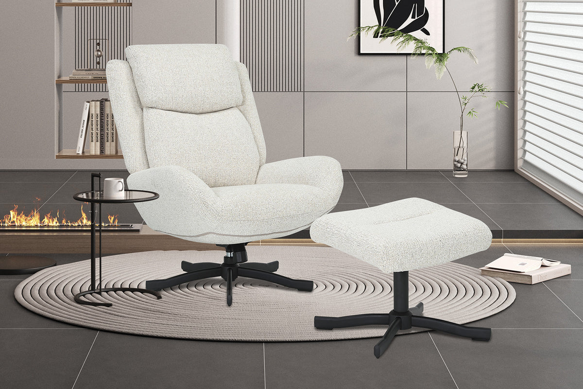 Rousseau - Fauteuil pivotant Jeanne - Fonction bascule - Avec Repose-pieds - Écru - 99 x 74 x 94.5 cm