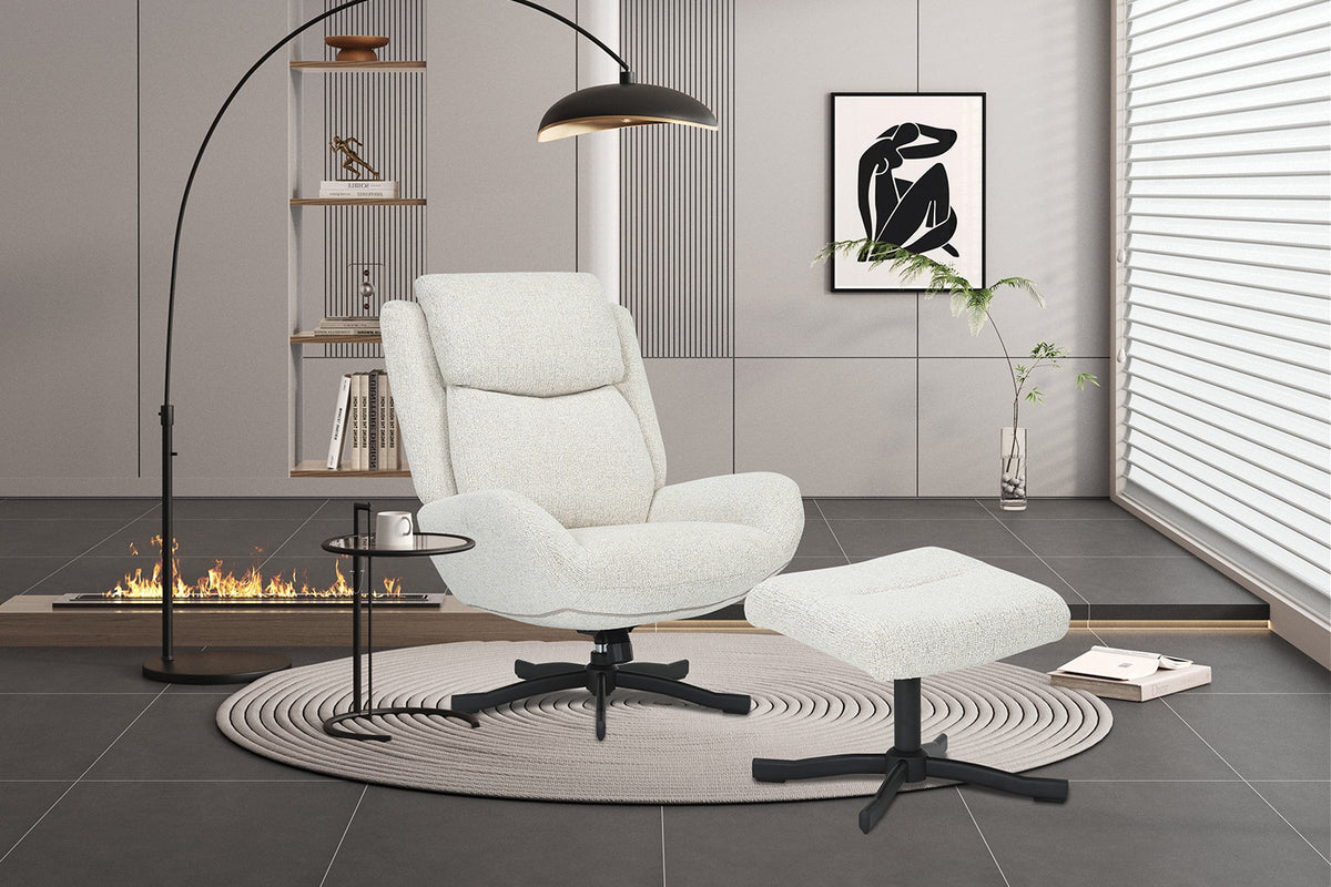 Rousseau - Fauteuil pivotant Jeanne - Fonction bascule - Avec Repose-pieds - Écru - 99 x 74 x 94.5 cm