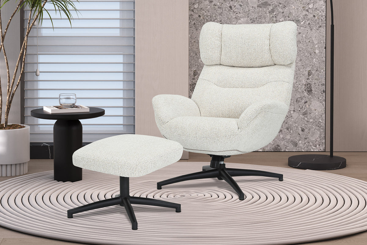 Rousseau - Fauteuil pivotant Judith - Fonction bascule - Avec Repose-pieds - Écru - 100 x 88 x 79 cm