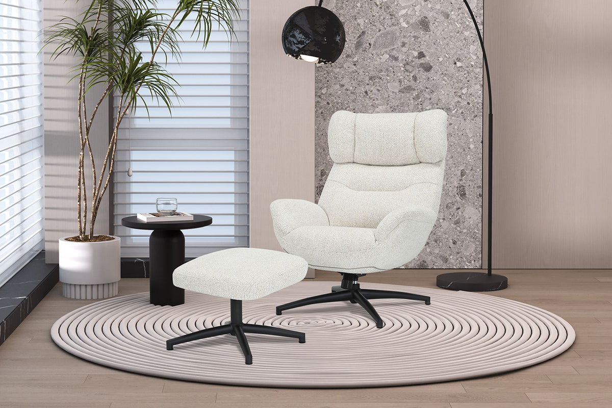 Rousseau - Fauteuil pivotant Judith - Fonction bascule - Avec Repose-pieds - Écru - 100 x 88 x 79 cm