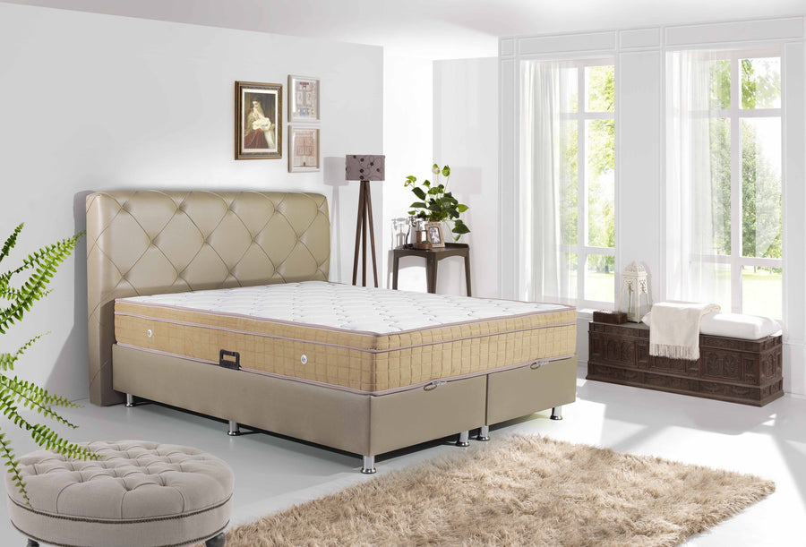 Image of Boxspring Almi - Stof - Taupe - 180x121x200cm. Het comfort dat u zoekt voor een perfecte nachtrust vindt u in onze collectie binnenveringsmatras...