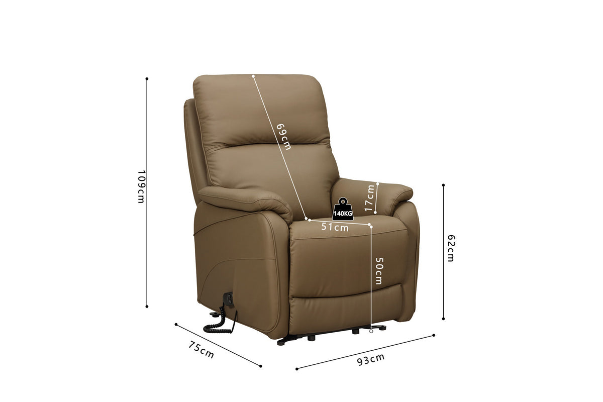 Rousseau - Fauteuil relax Pigna - Électrique avec Releveur - Semi-cuir Taupe - 109 x 93 x 75 cm