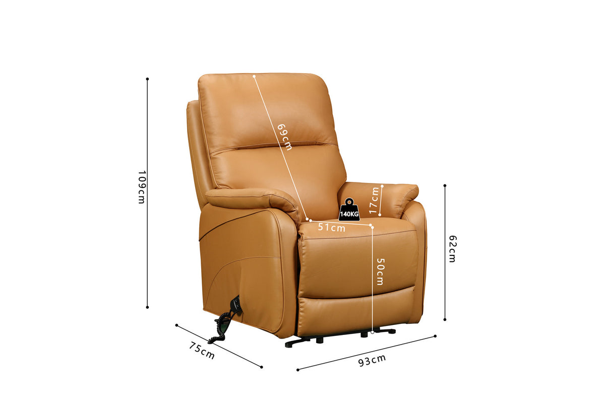 Rousseau - Fauteuil relax Pigna - Électrique avec Releveur - Semi-cuir Cognac - 109 x 93 x 75 cm