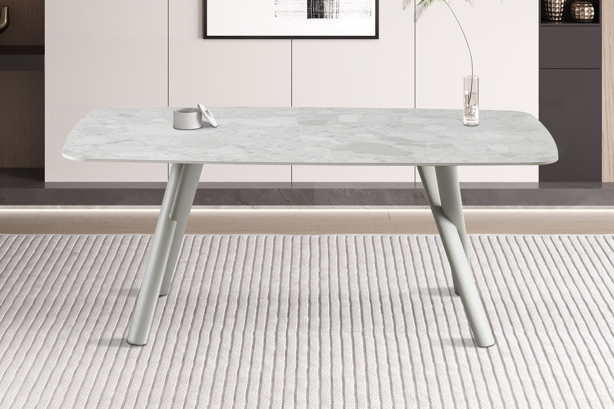 Rousseau - Table à manger rectangulaire Orion - Pierre Beige - Pied Beige - 76 x 160 x 90 cm