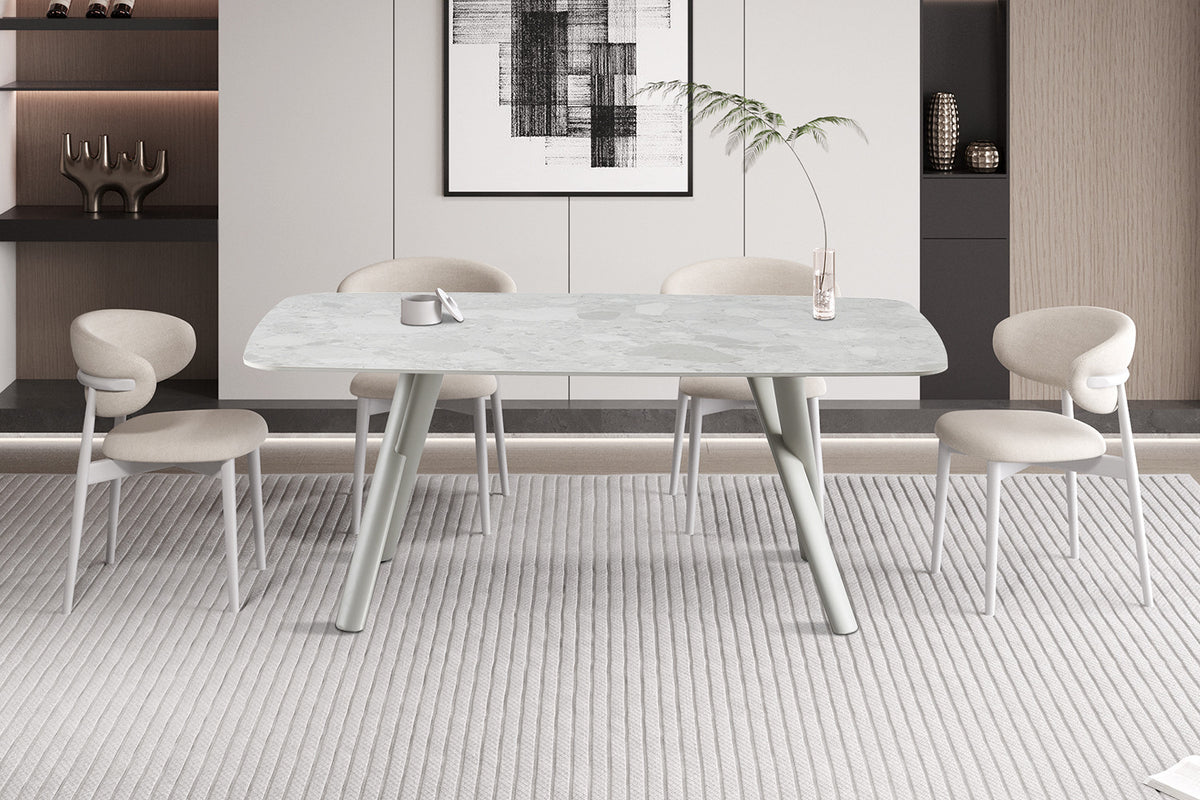 Rousseau - Table à manger rectangulaire Orion - Pierre Beige - Pied Beige - 76 x 160 x 90 cm