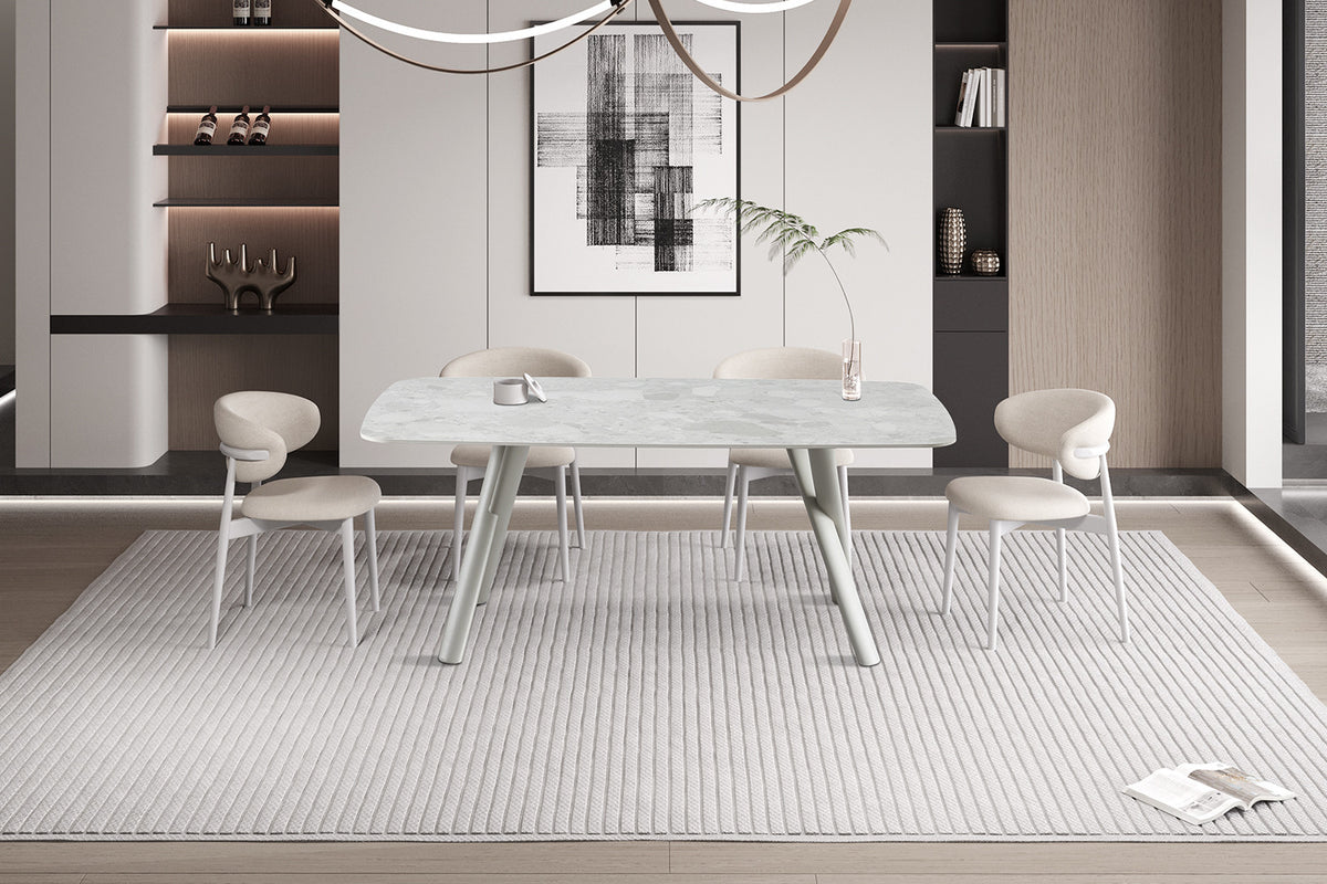 Rousseau - Table à manger rectangulaire Orion - Pierre Beige - Pied Beige - 76 x 160 x 90 cm