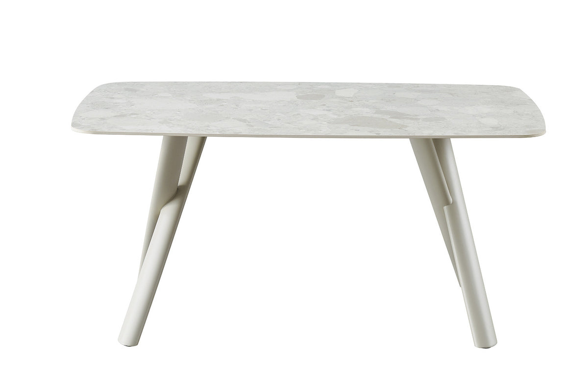 Rousseau - Table à manger rectangulaire Orion - Pierre Beige - Pied Beige - 76 x 160 x 90 cm